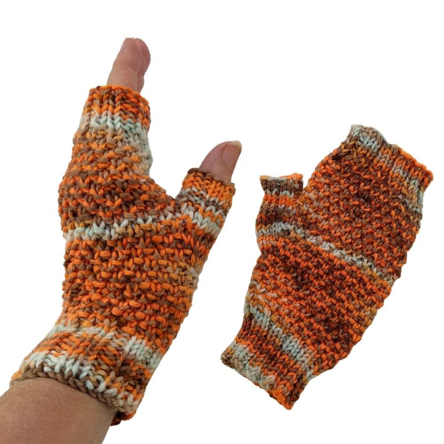 Bezprstové rukavice - oranžový melír, merino